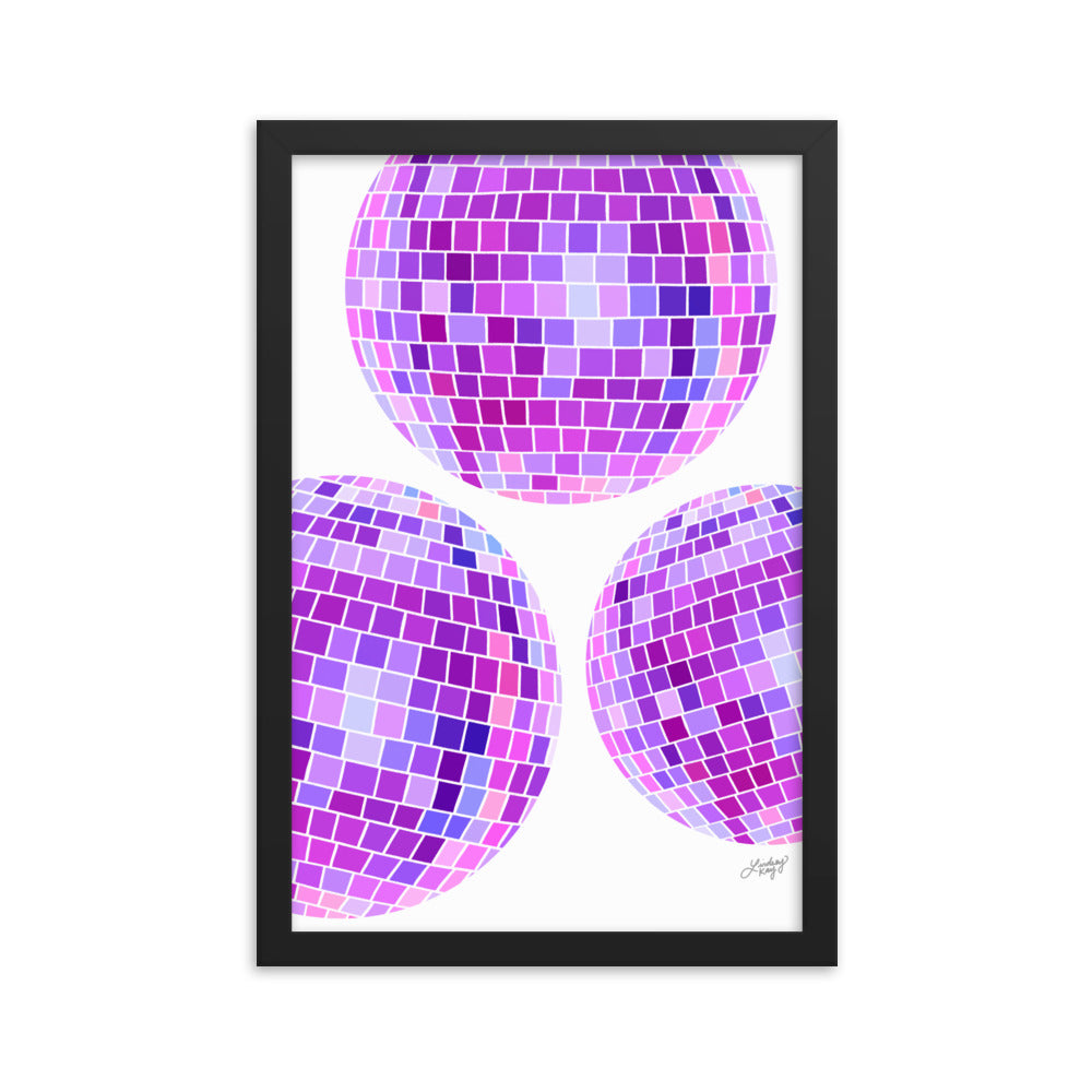 Illustration de boules disco violettes - Impression mate encadrée