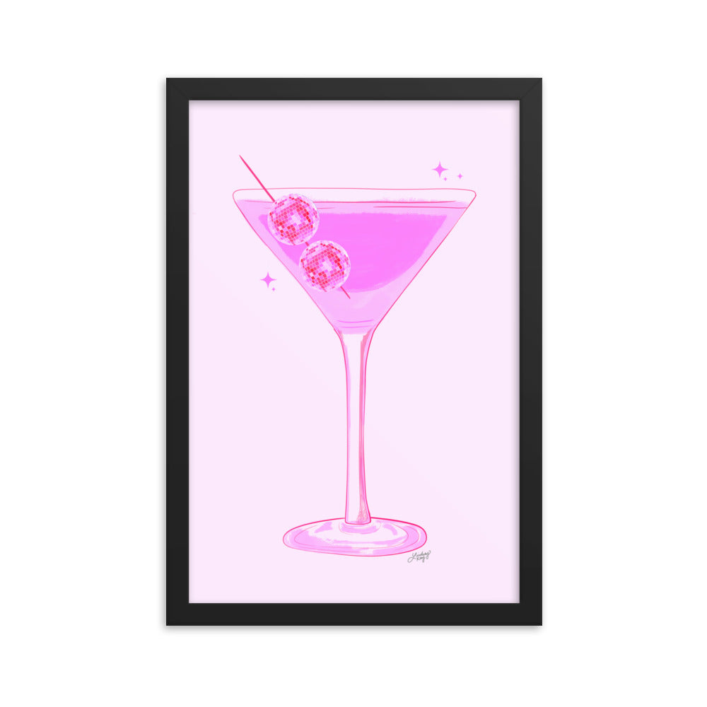 Disco Ball Martini Illustration - Framed Matte Print