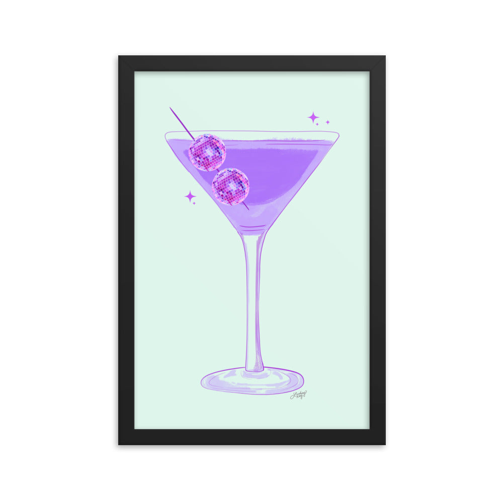 Disco Ball Martini Illustration - Framed Matte Print