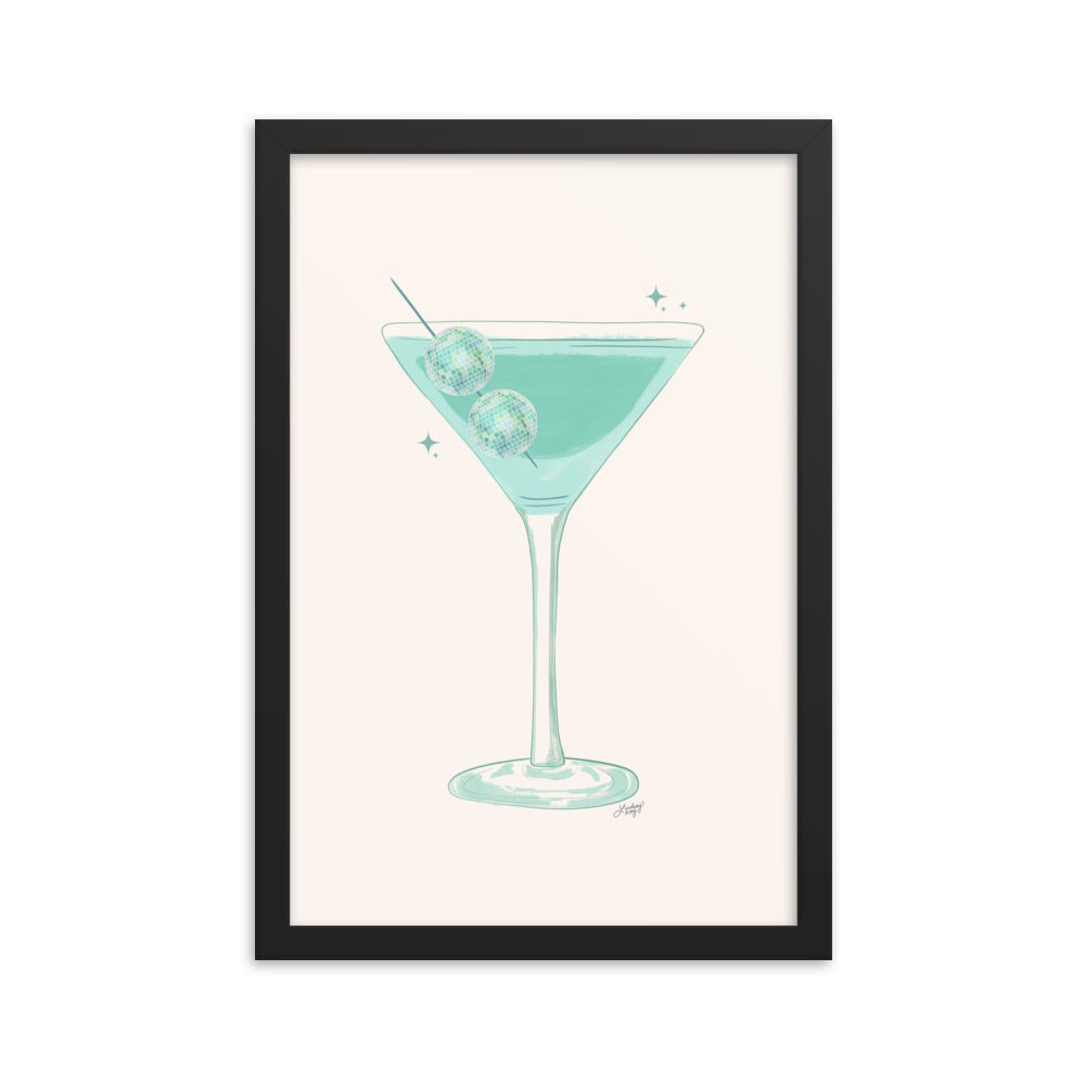 Ilustración de Disco Ball Martini - Impresión mate enmarcada