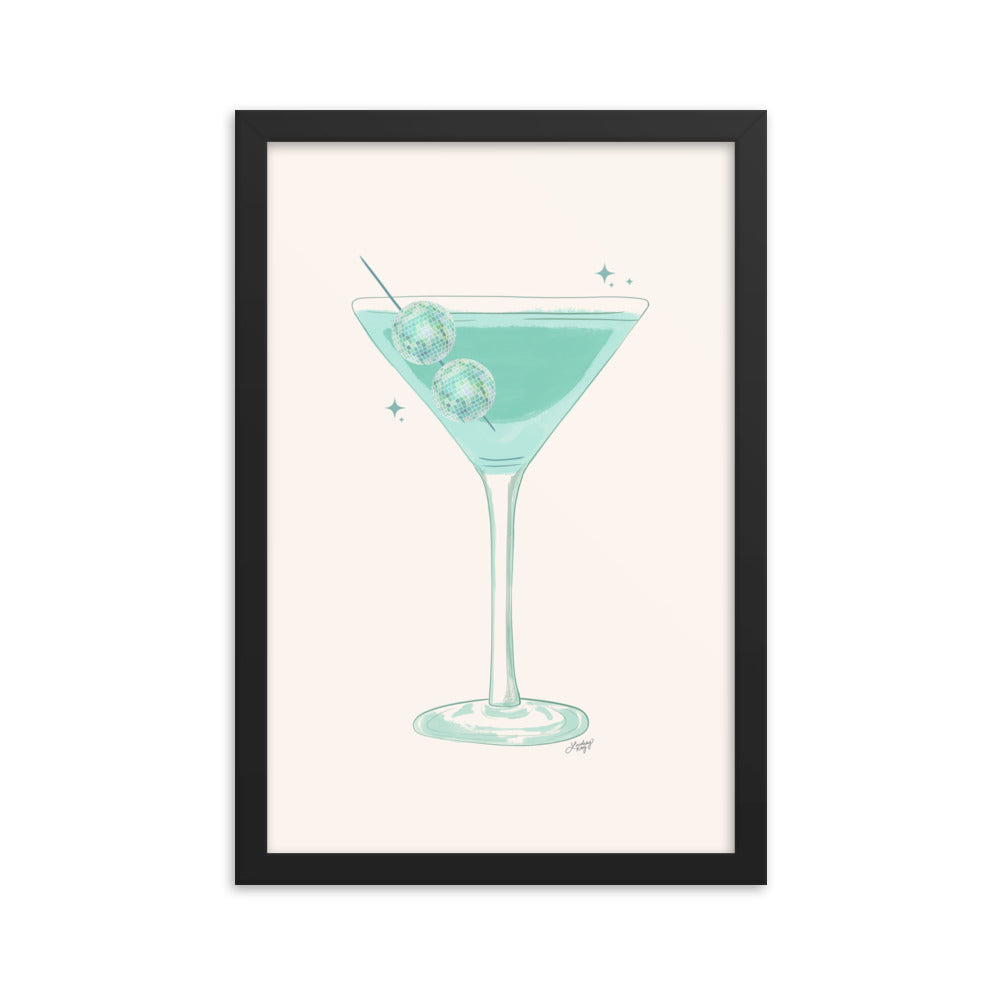 Disco Ball Martini Illustration - Framed Matte Print