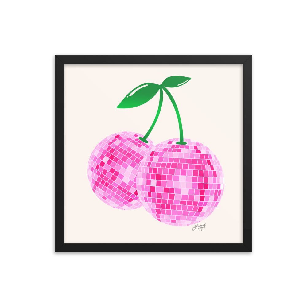 Disco Ball Cherries (Pink Palette) - Framed Matte Print