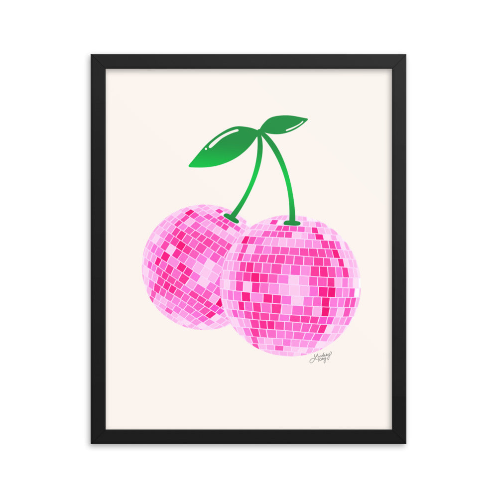 Cerises Disco Ball (Palette Rose) - Impression mate encadrée