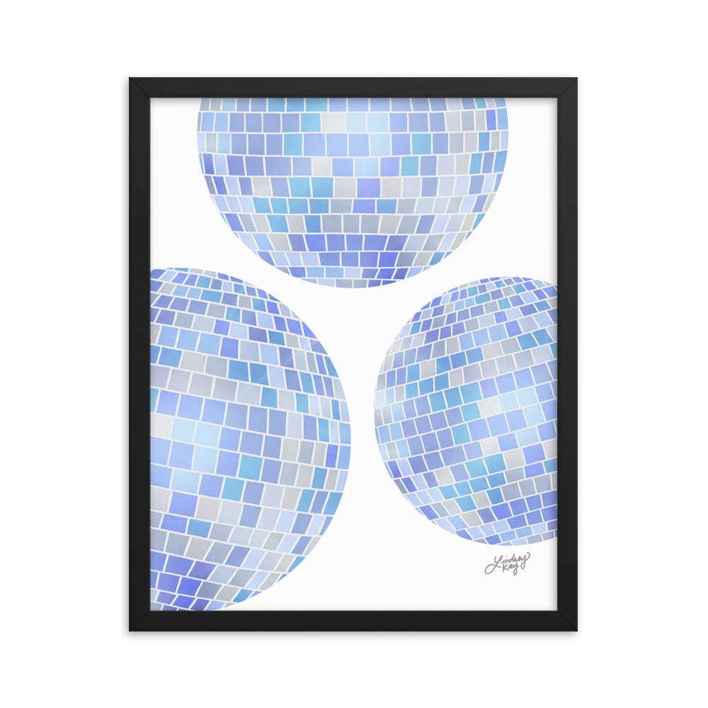 Ilustración de bolas de discoteca azules - Lámina mate enmarcada
