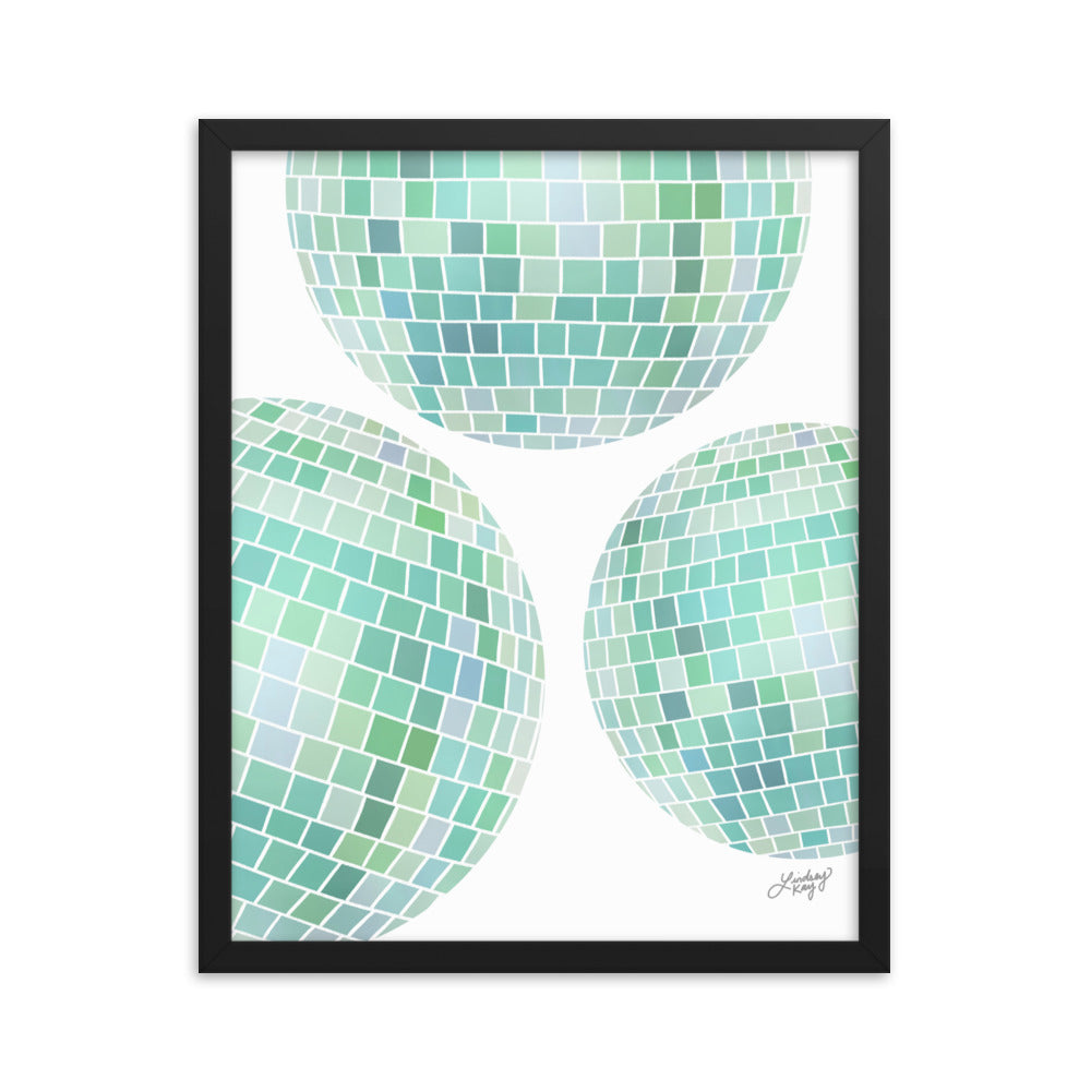 Ilustración de bolas de discoteca verdes - Lámina mate enmarcada