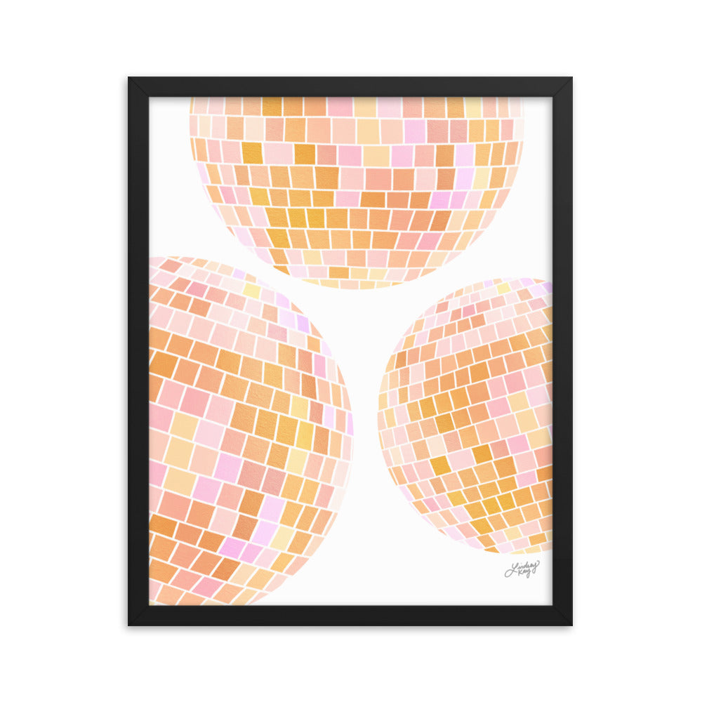 Ilustración de bolas de discoteca amarillas - Lámina Enmarcada Mate