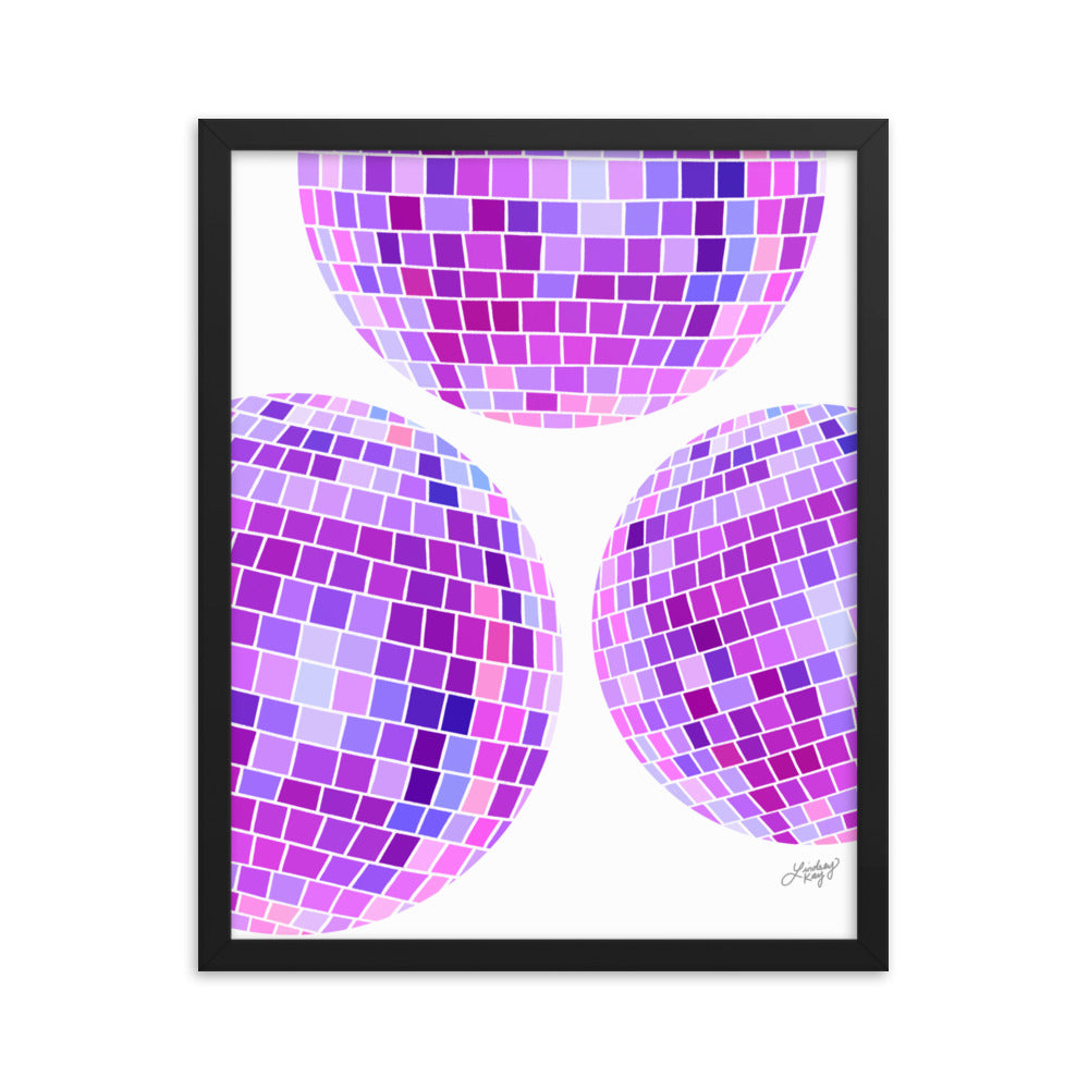Illustration de boules disco violettes - Impression mate encadrée