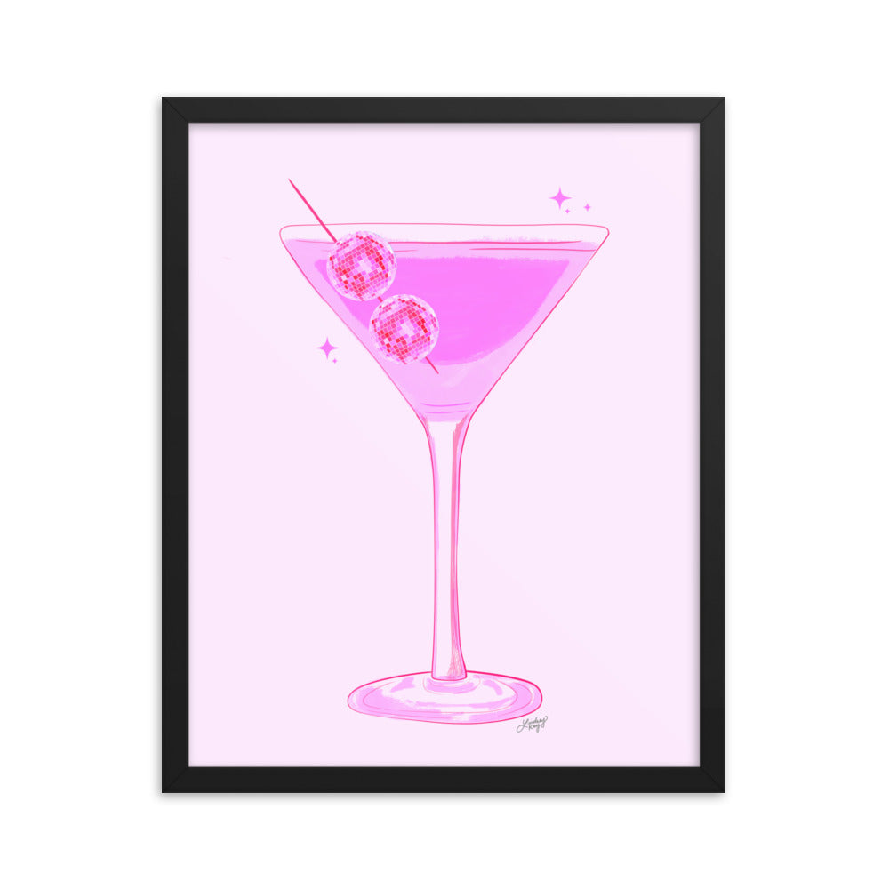 Disco Ball Martini Illustration - Framed Matte Print