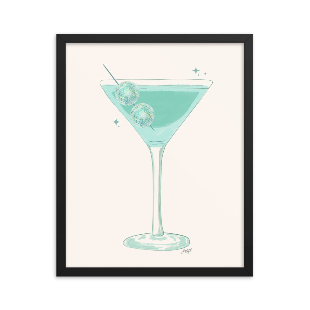 Disco Ball Martini Illustration - Framed Matte Print