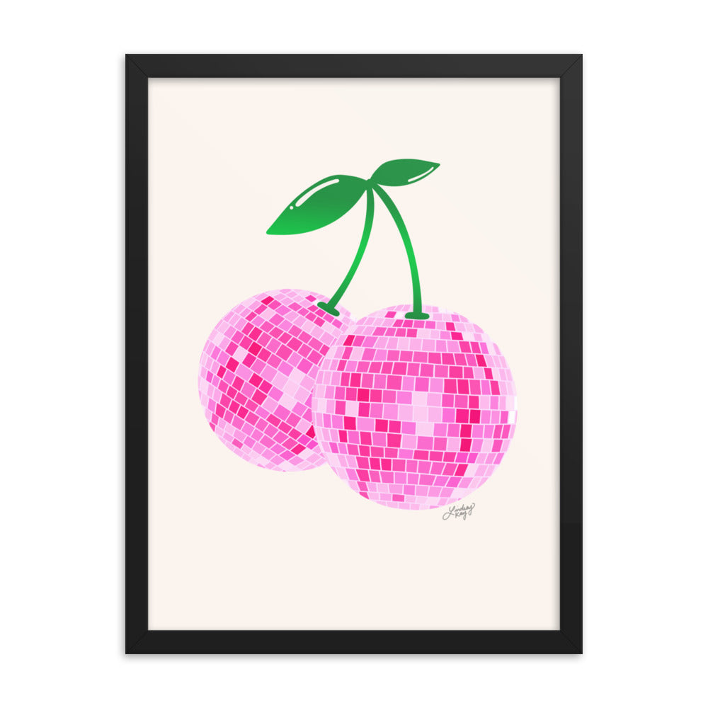 Cerises Disco Ball (Palette Rose) - Impression mate encadrée