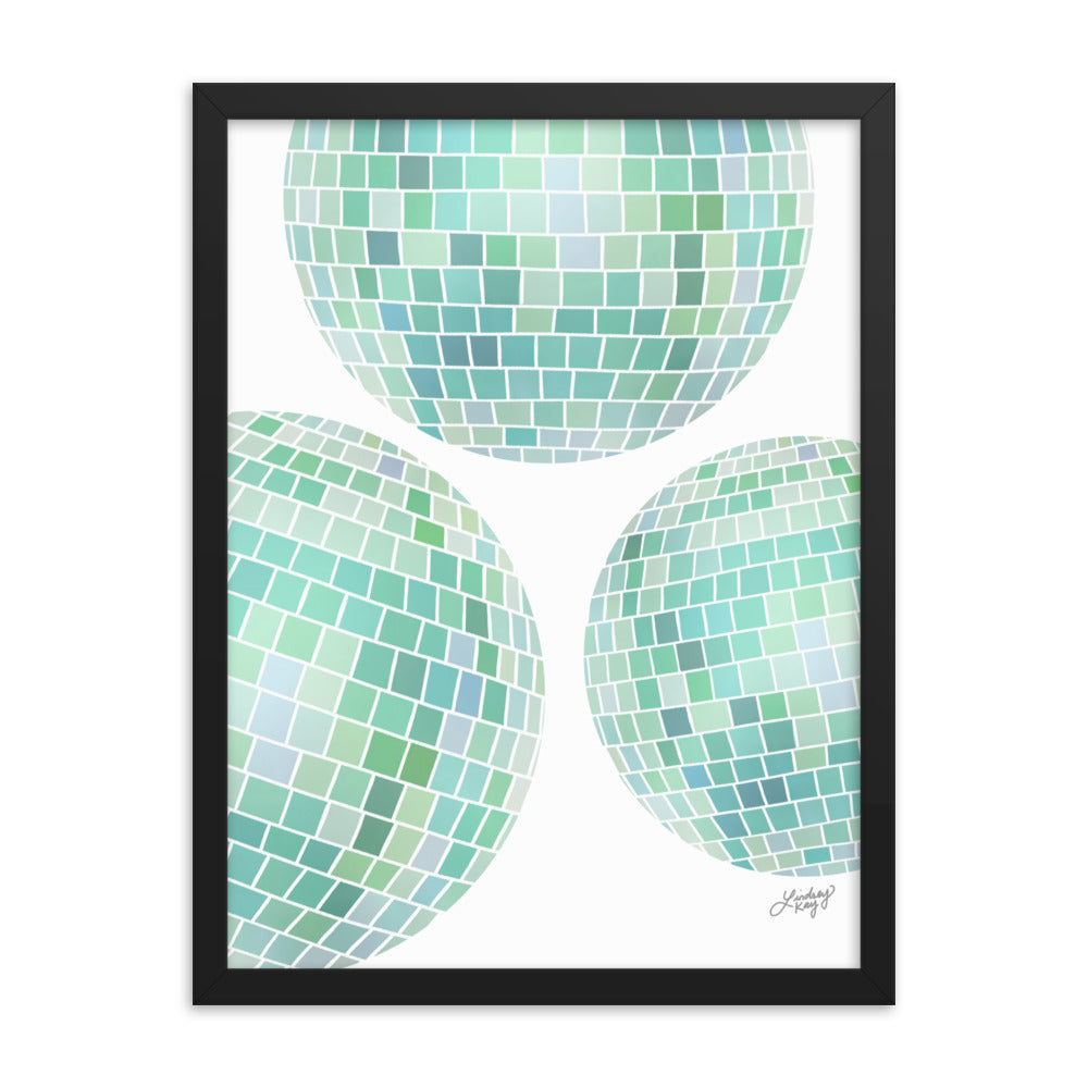 Ilustración de bolas de discoteca verdes - Lámina mate enmarcada