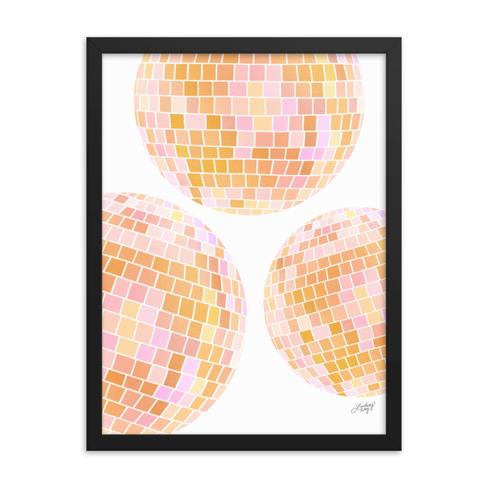 Yellow Disco Balls Illustration - Framed Matte Print