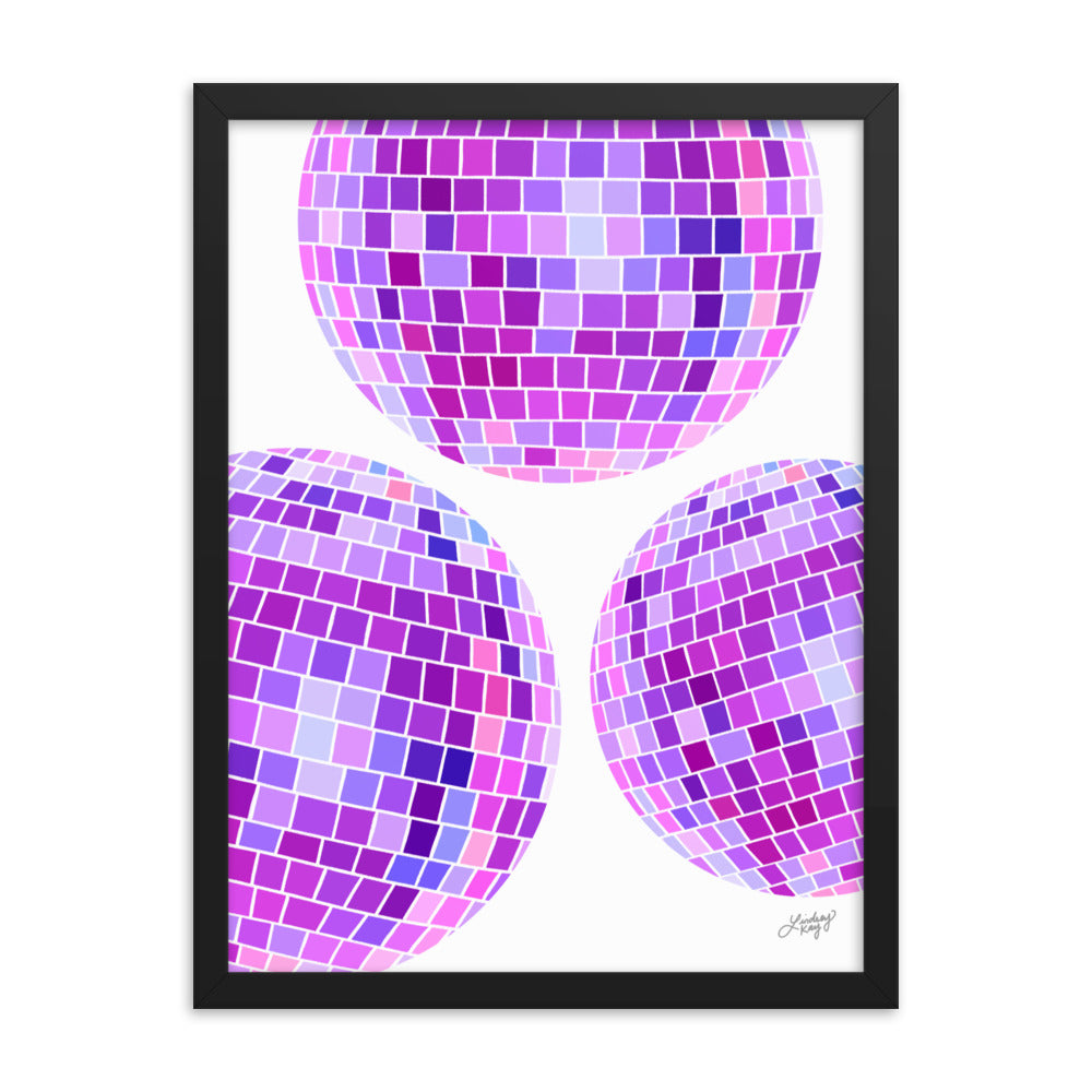 Purple Disco Balls Illustration - Framed Matte Print