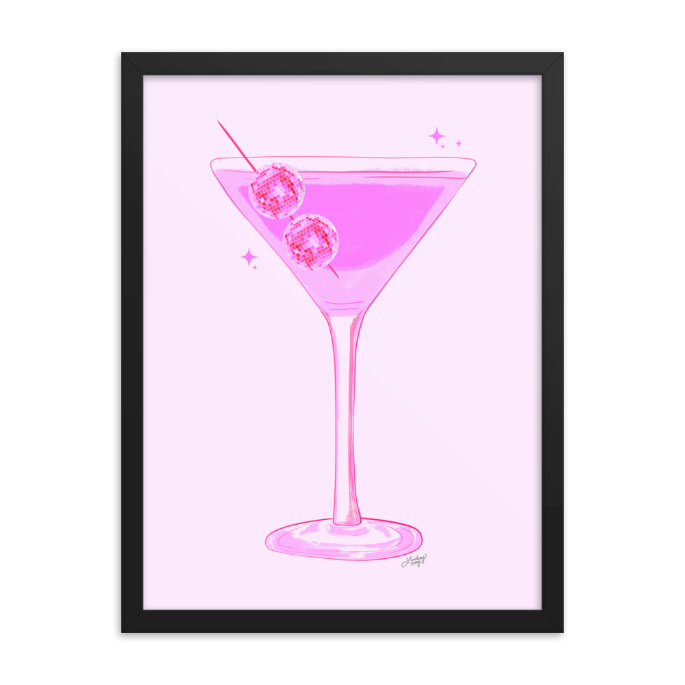 Disco Ball Martini Illustration - Framed Matte Print