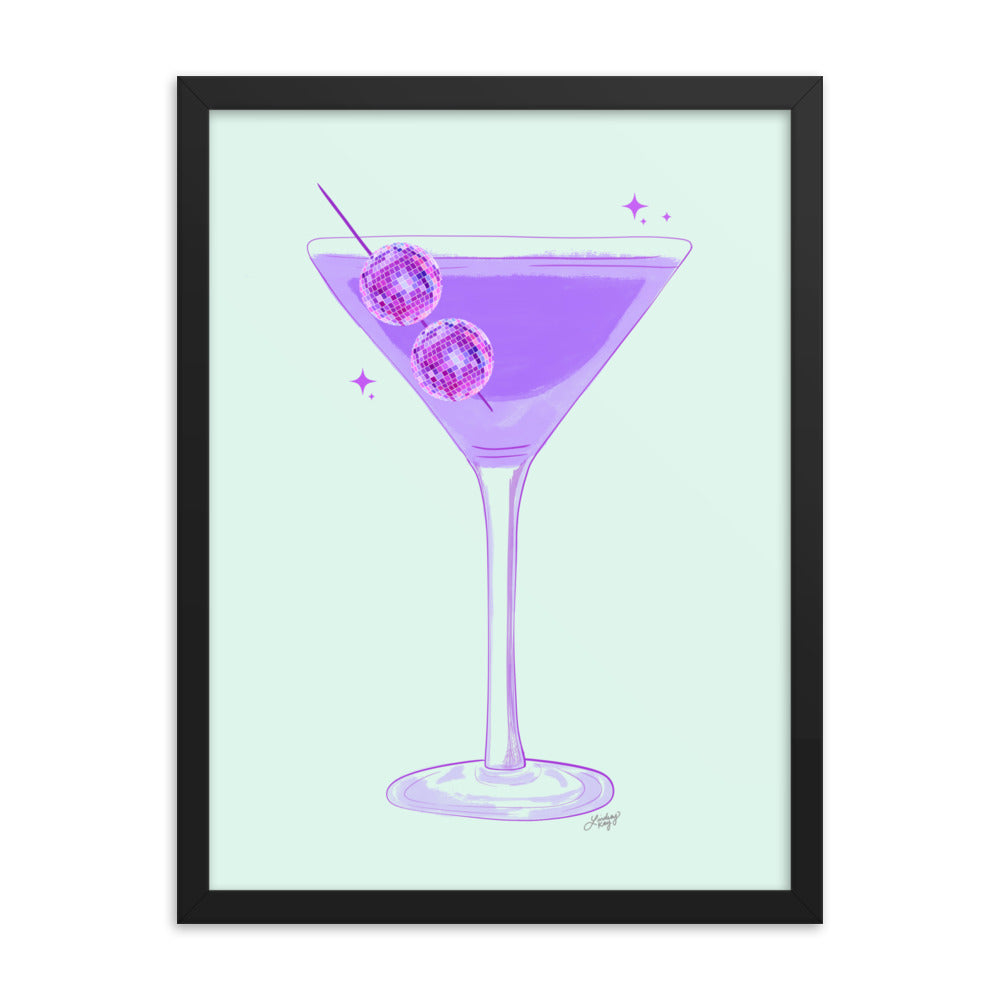 Disco Ball Martini Illustration - Framed Matte Print