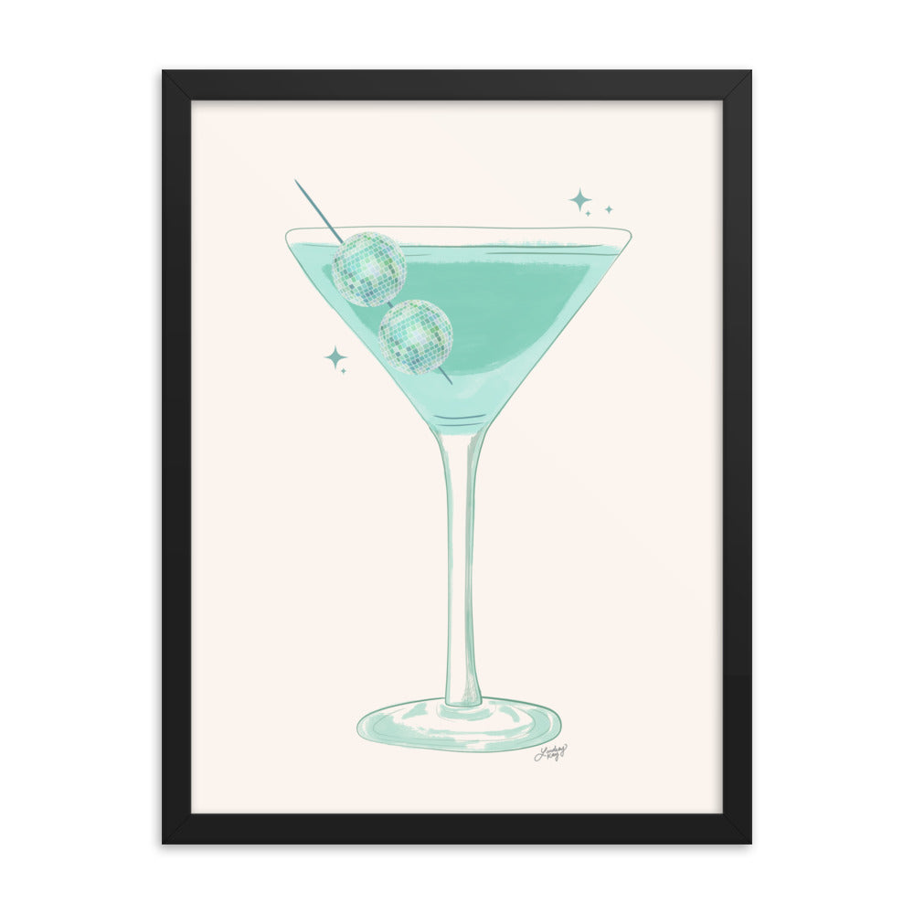 Disco Ball Martini Illustration - Framed Matte Print