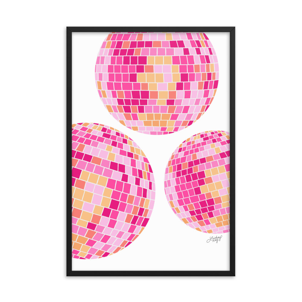 Disco Balls (Pink/Yellow Palette) - Framed Matte Print