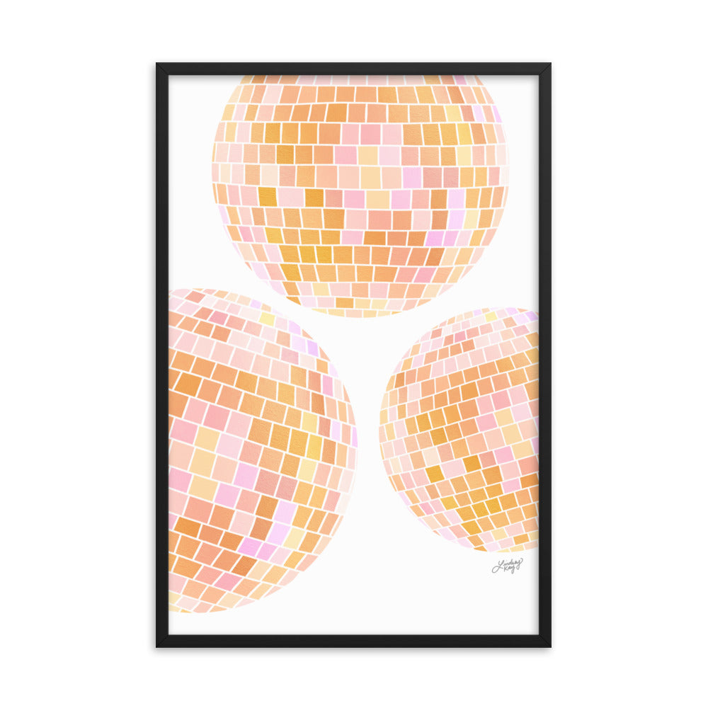 Ilustración de bolas de discoteca amarillas - Lámina Enmarcada Mate