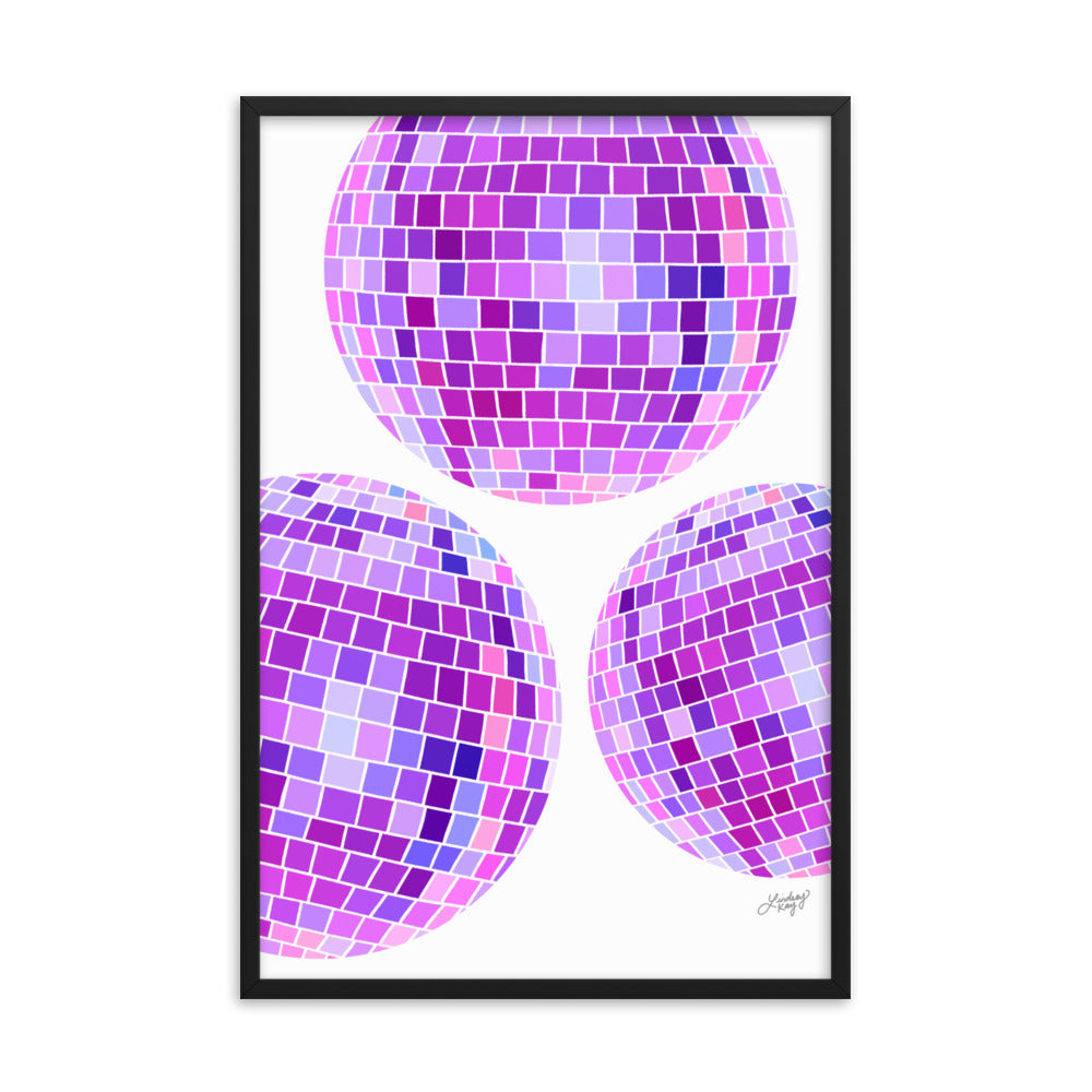 Ilustración de bolas de discoteca moradas - Lámina Enmarcada Mate