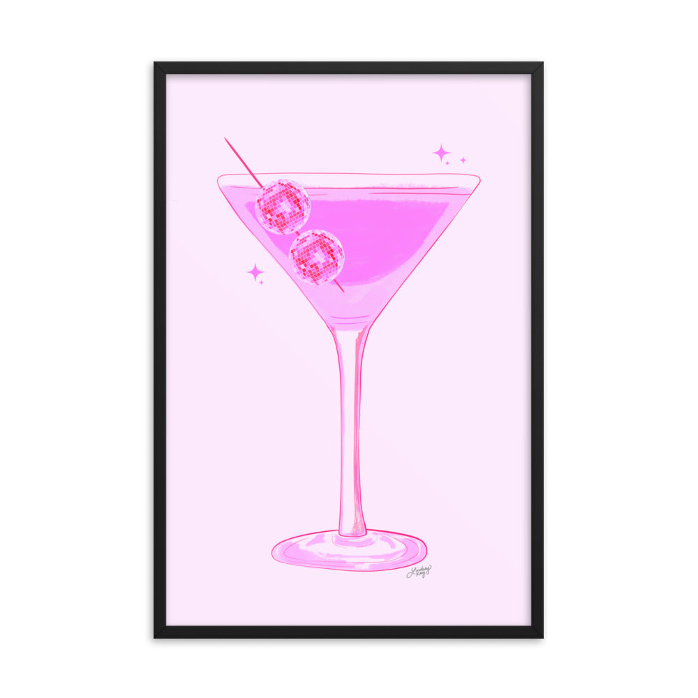 Disco Ball Martini Illustration - Framed Matte Print