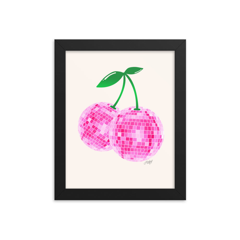 Cerises Disco Ball (Palette Rose) - Impression mate encadrée