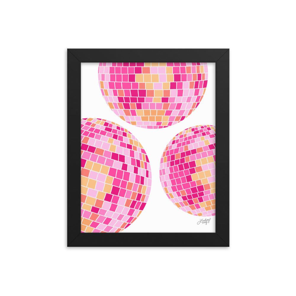 Disco Balls (Pink/Yellow Palette) - Framed Matte Print
