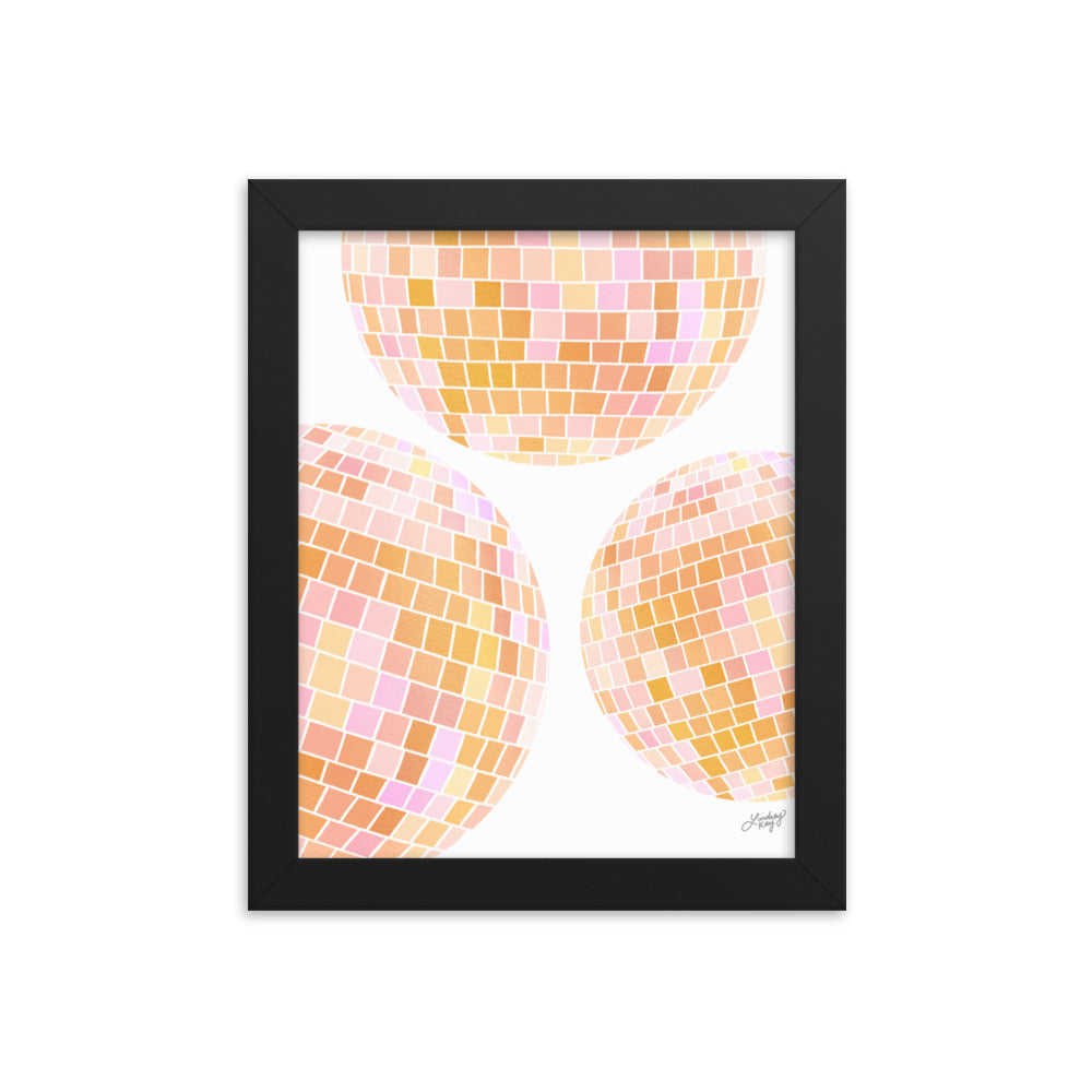 Ilustración de bolas de discoteca amarillas - Lámina Enmarcada Mate