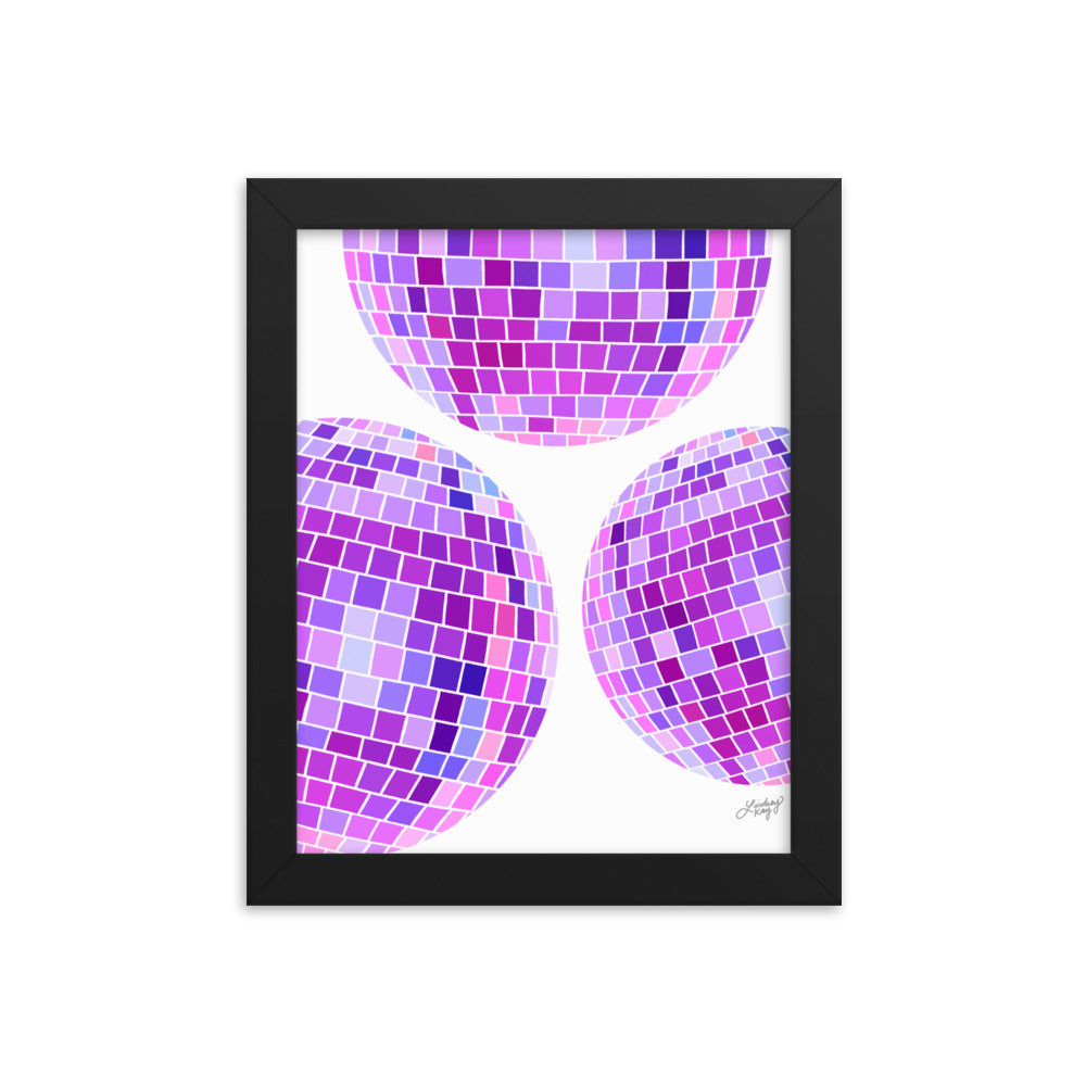 Illustration de boules disco violettes - Impression mate encadrée