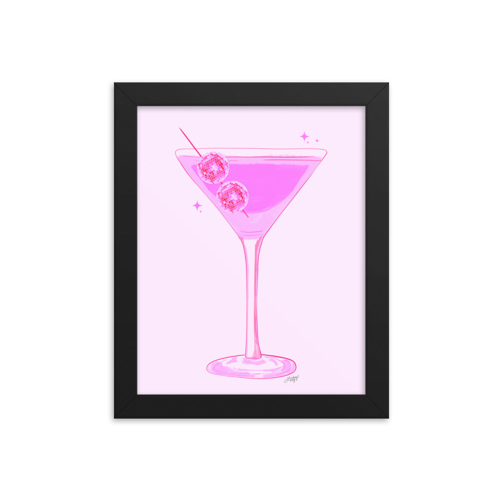Disco Ball Martini Illustration - Framed Matte Print