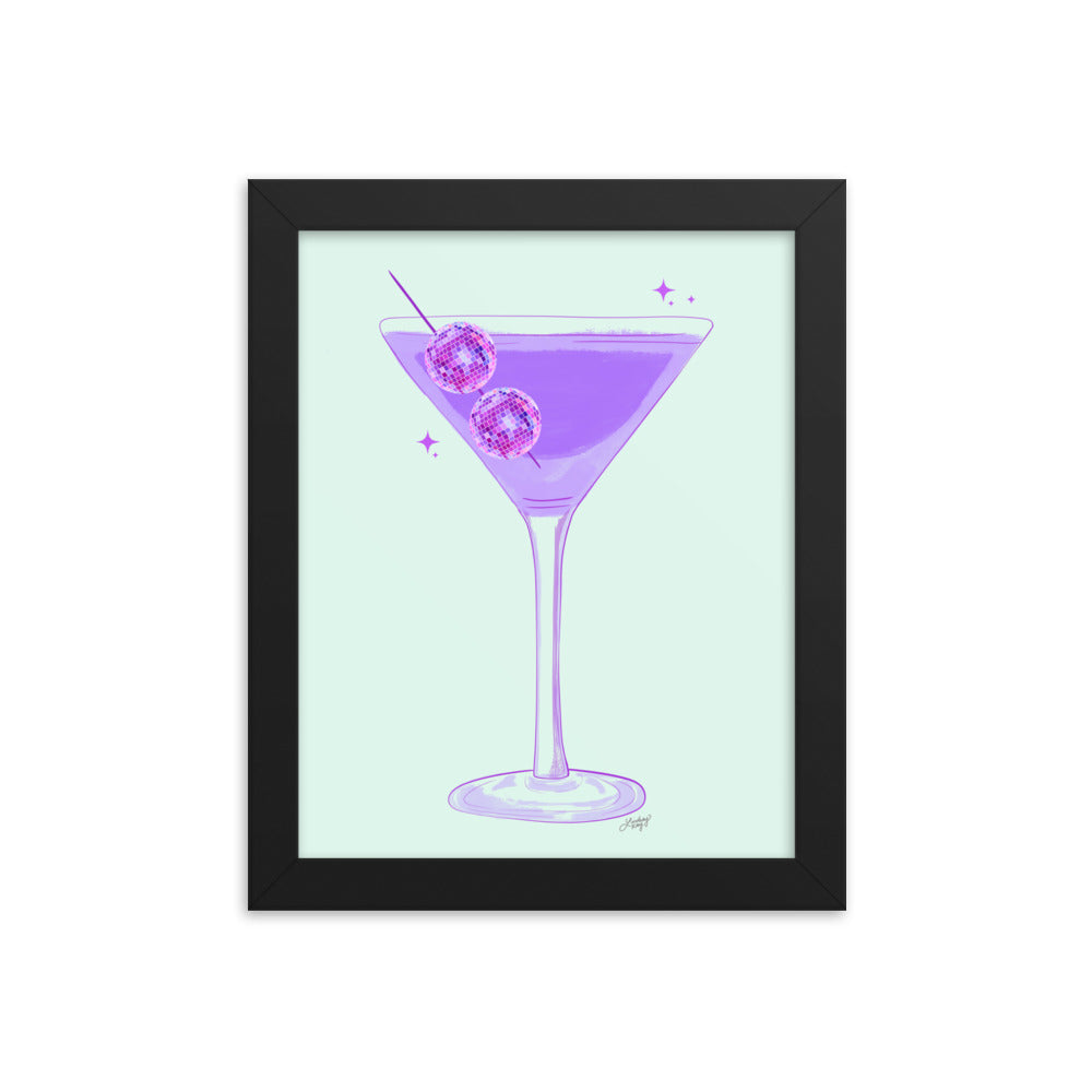 Disco Ball Martini Illustration - Framed Matte Print