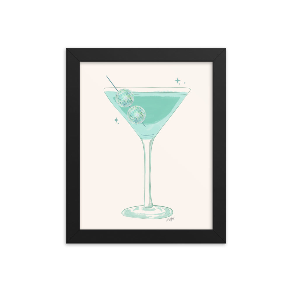 Disco Ball Martini Illustration - Framed Matte Print