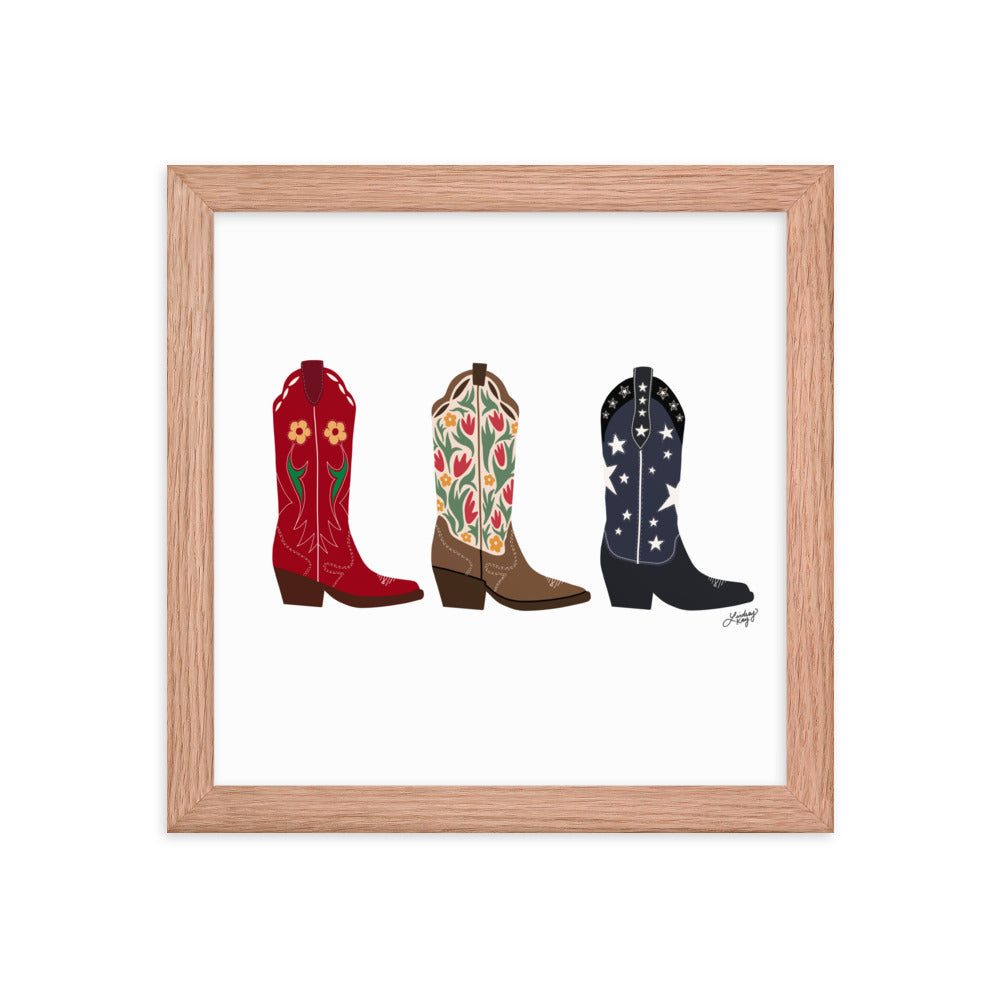 Cowboy Boots Illustration - Framed Matte Print