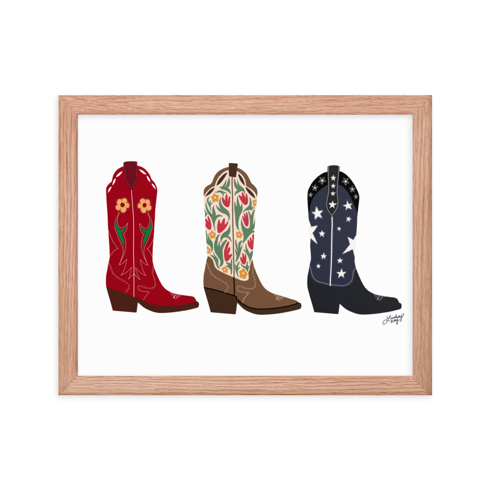 Cowboy Boots Illustration - Framed Matte Print