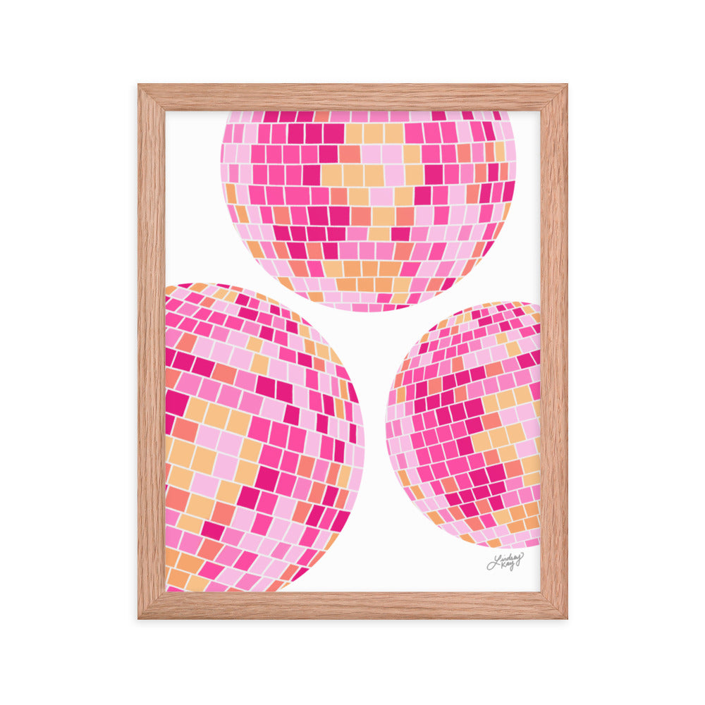 Disco Balls (Pink/Yellow Palette) - Framed Matte Print