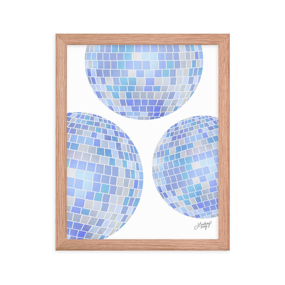 Ilustración de bolas de discoteca azules - Lámina mate enmarcada