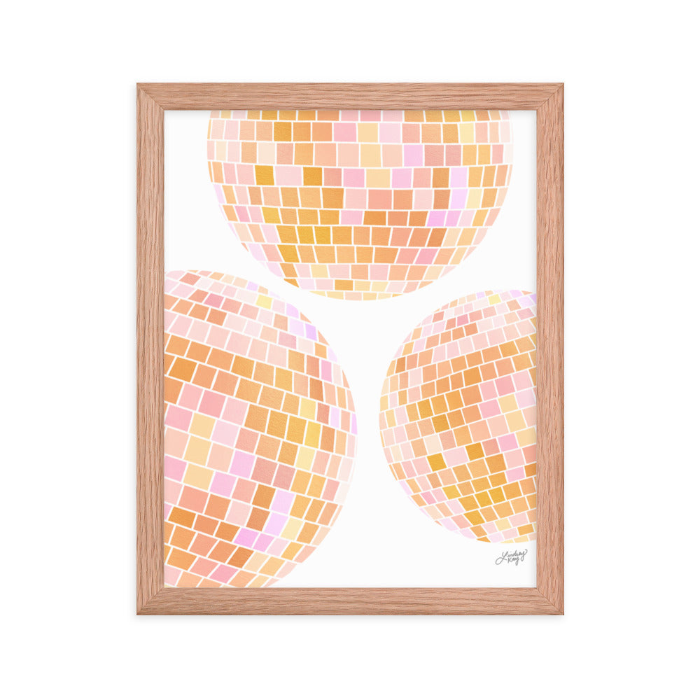 Ilustración de bolas de discoteca amarillas - Lámina Enmarcada Mate