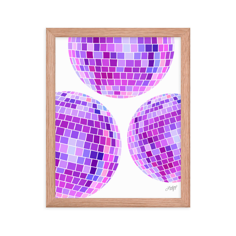 Illustration de boules disco violettes - Impression mate encadrée