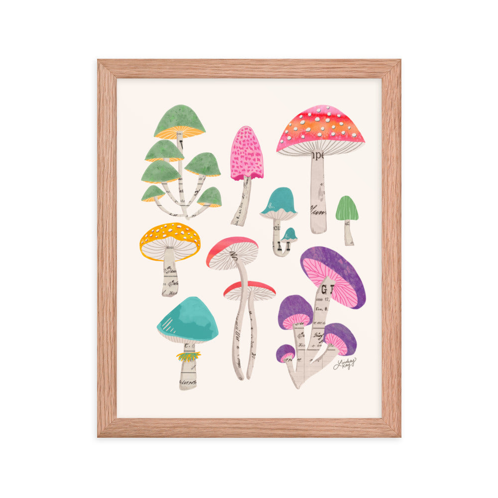 Color Mushrooms Collage Illustration - Framed Matte Print