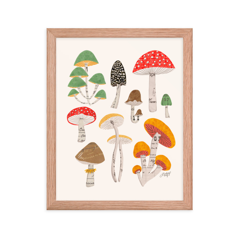 Mushroom Collage Illustration - Framed Matte Print - Lindsey Kay Collective