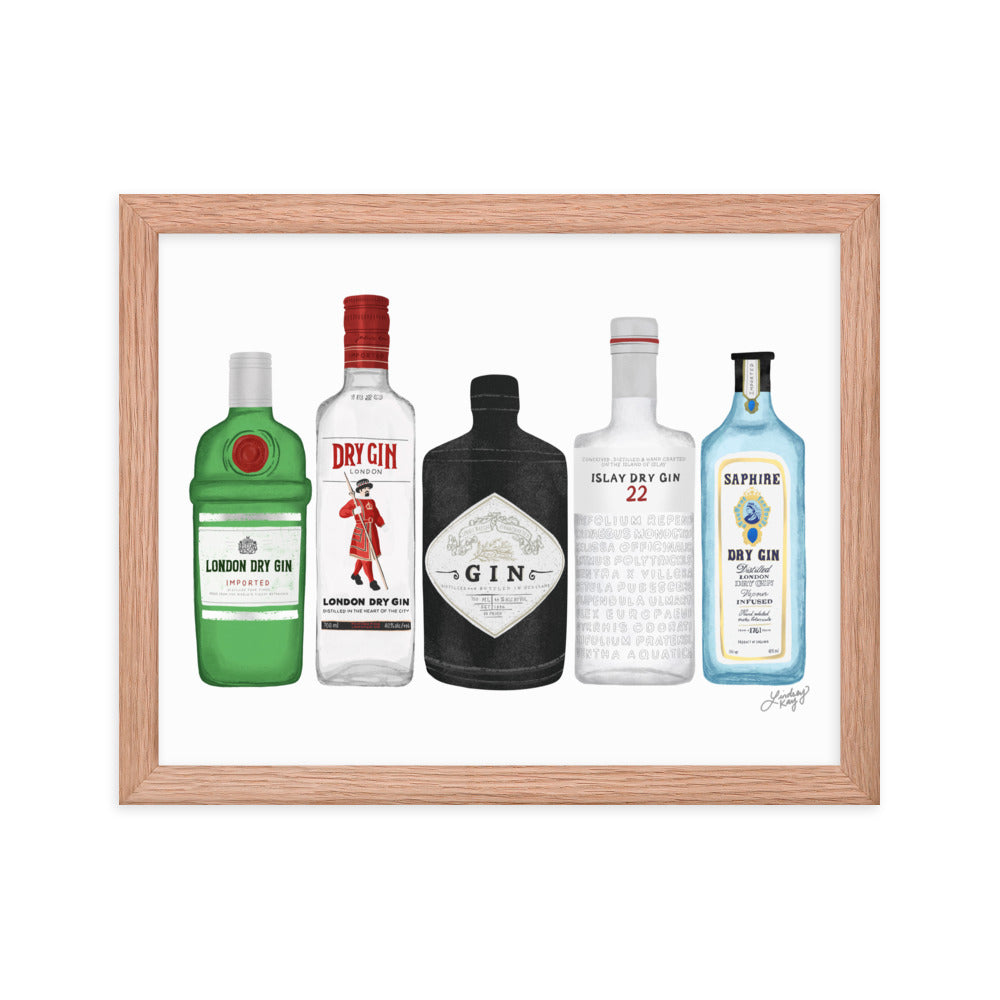 Gin Bottles Illustration - Framed Matte Print - Lindsey Kay Collective