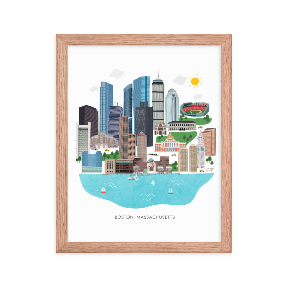 Boston Skyline Illustration - Impression mate encadrée