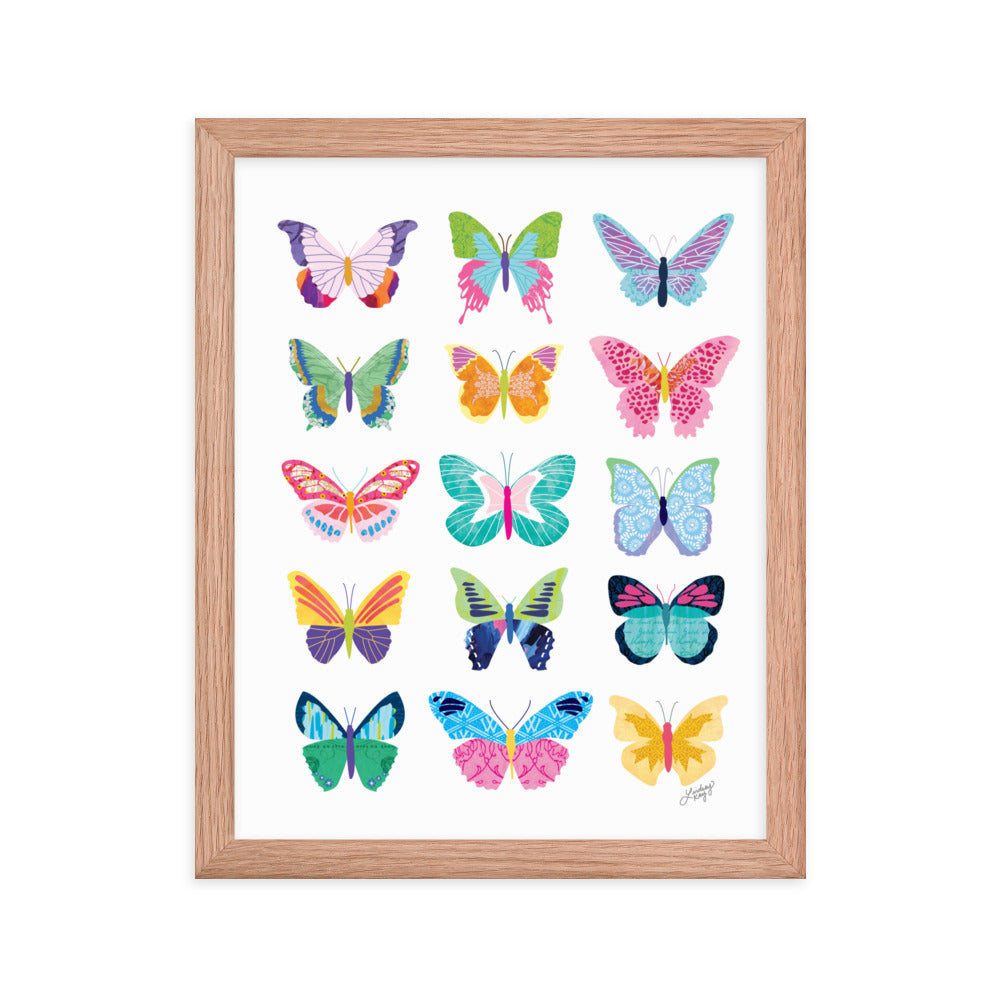 Collage de mariposas coloridas - Impresión mate enmarcada