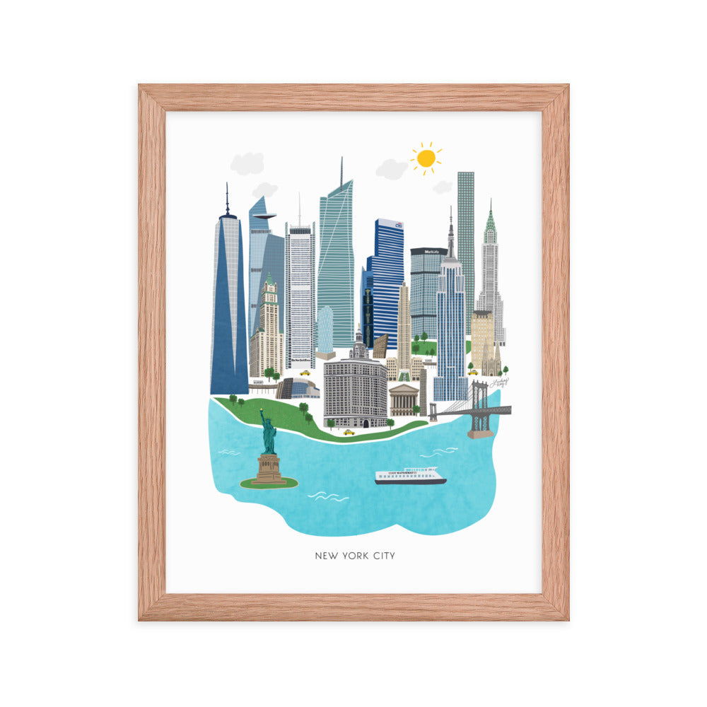 Illustration de la ville de New York - Impression d’art mate encadrée