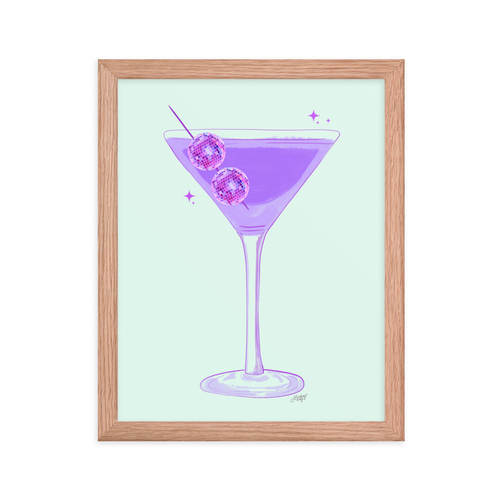 Disco Ball Martini Illustration - Framed Matte Print