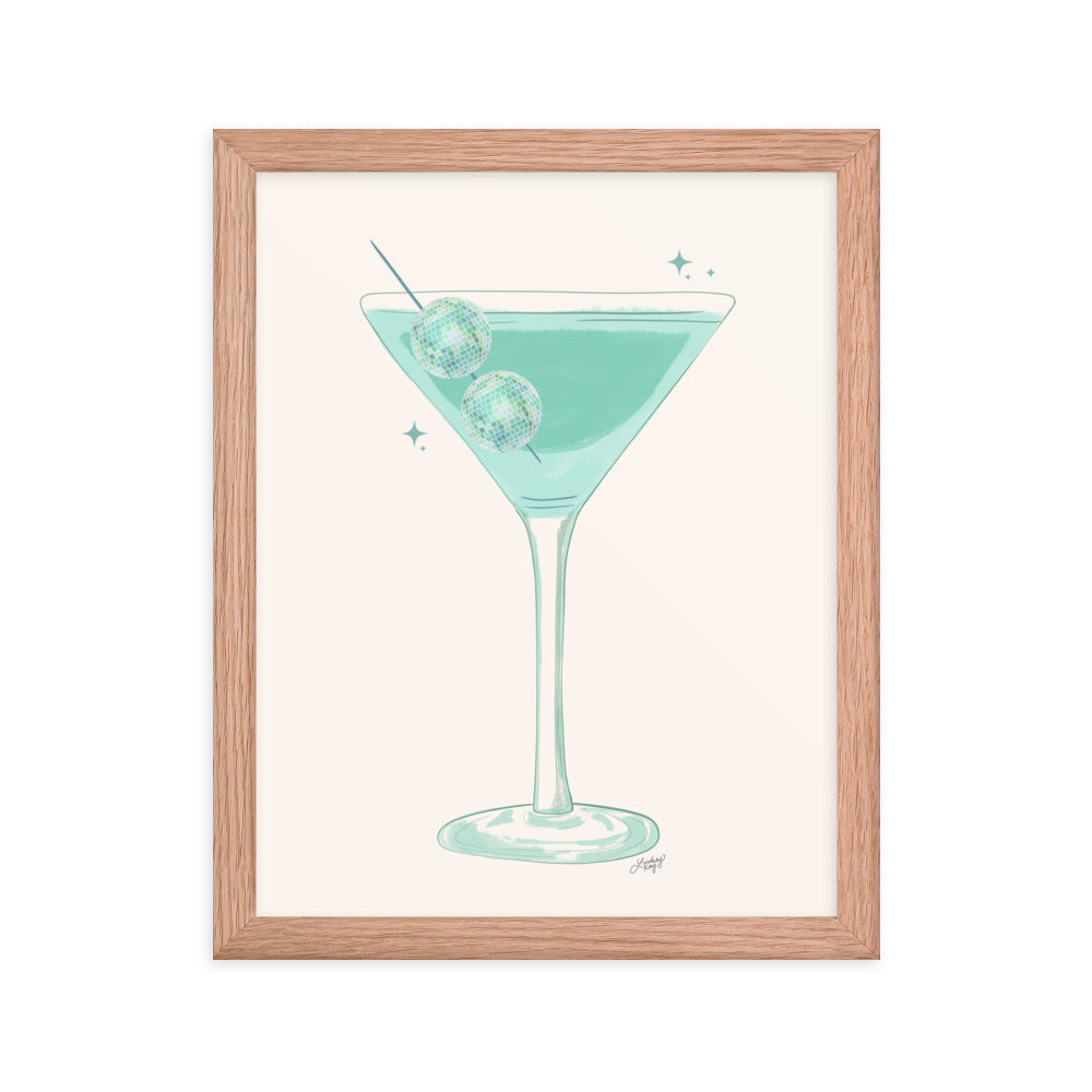 Disco Ball Martini Illustration - Framed Matte Print
