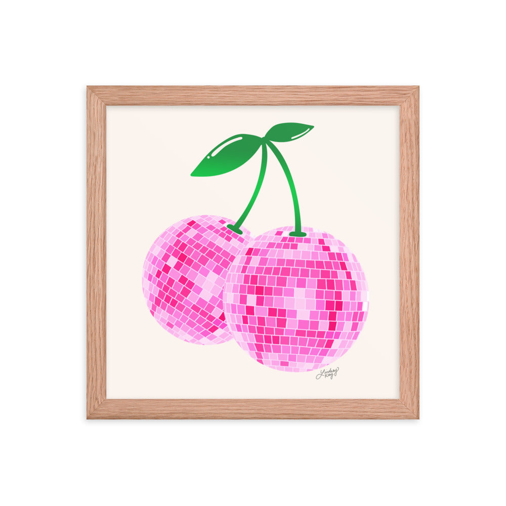 Cerises Disco Ball (Palette Rose) - Impression mate encadrée
