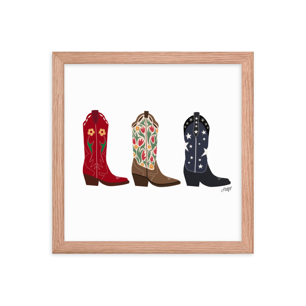 Cowboy Boots Illustration - Framed Matte Print