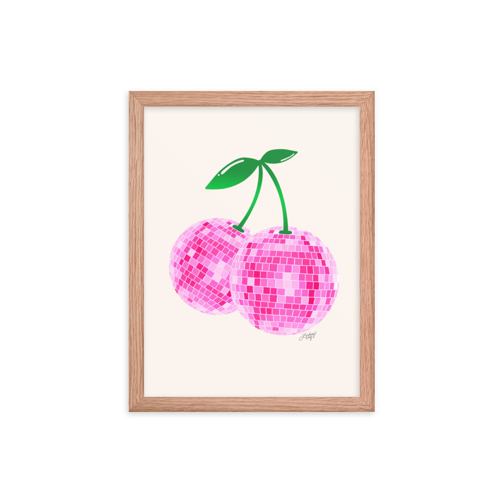 Cerises Disco Ball (Palette Rose) - Impression mate encadrée