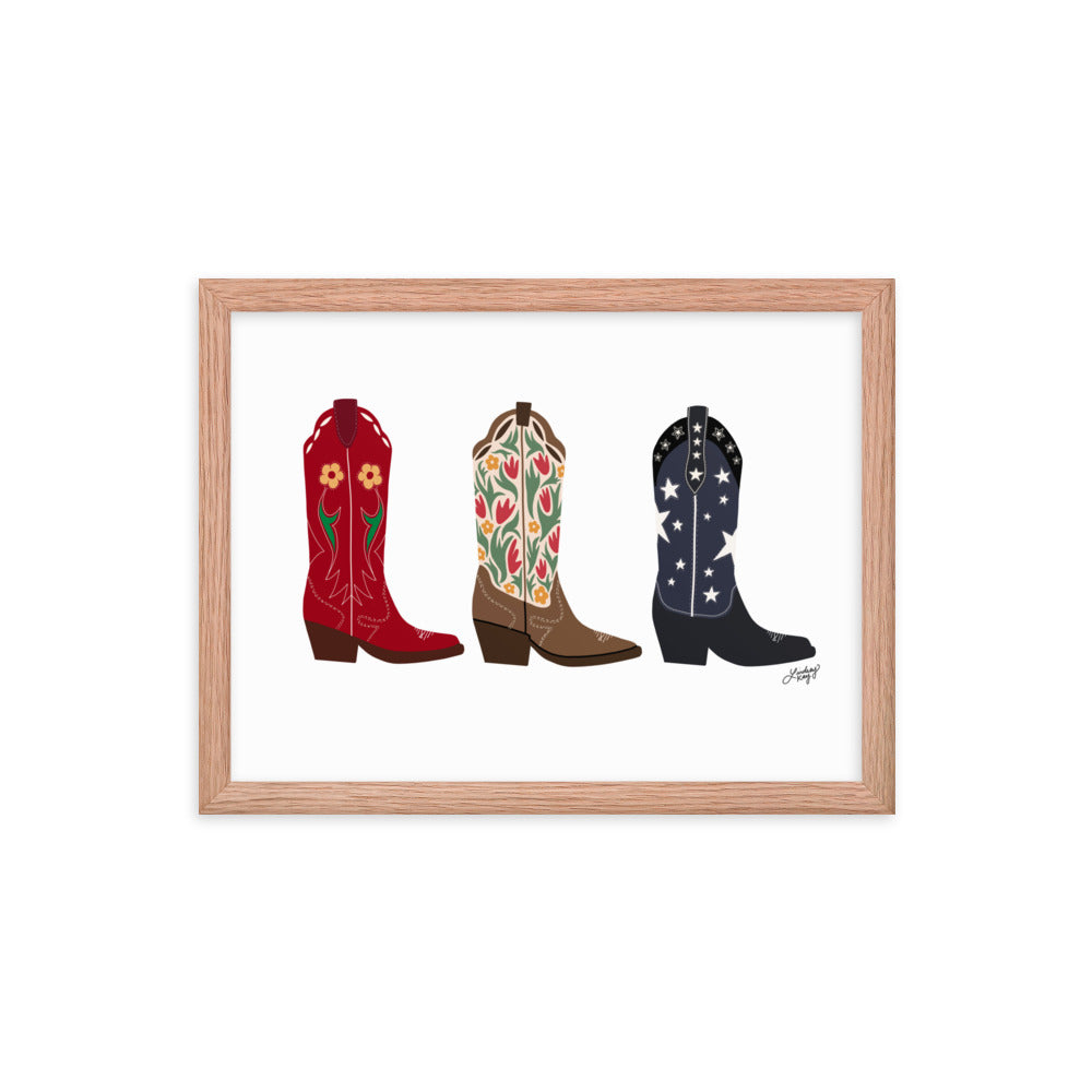 Cowboy Boots Illustration - Framed Matte Print