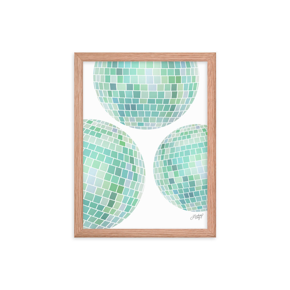 Green Disco Balls Illustration - Framed Matte Print